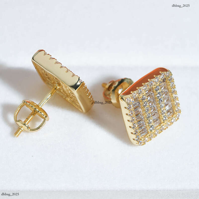 ICED OUT New Sier Inlaid Moissanite Square Simple Stud Earrings