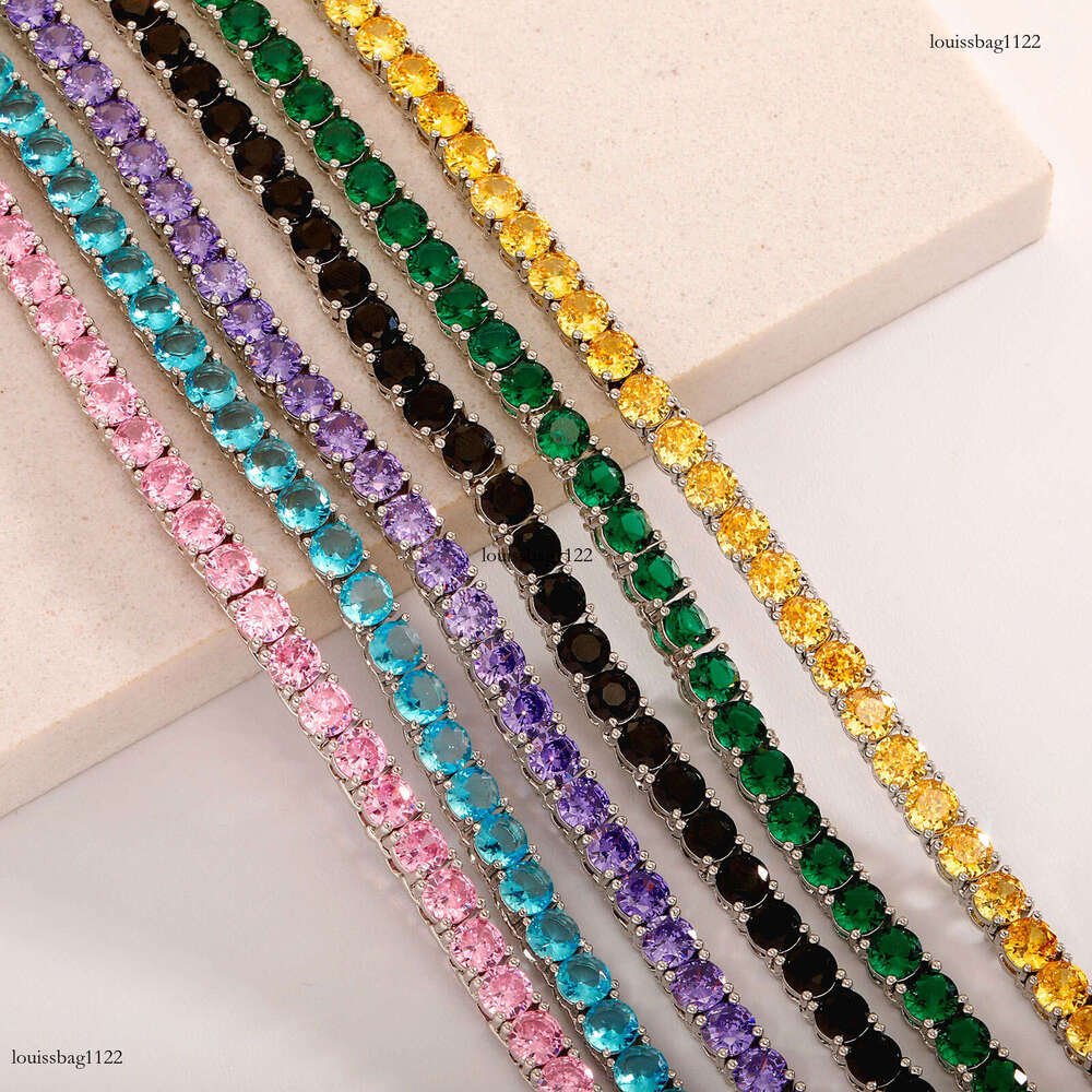 5mm Colorful Moissanite chain Tennis Chain Hip Hop Personality Trendy Full Color Dia Single Row Necklace Women's Bracelet Jewelry