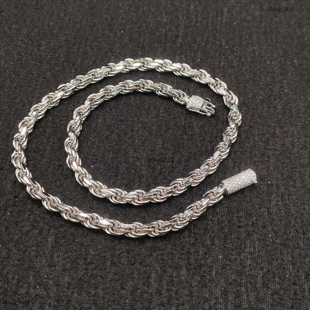 Hip Hop New S Rope 6mm Sier Inlaid Moissanite Clasp Cuban Chain Necklace