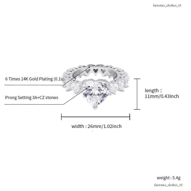 Light Luxury Heart Sterling Silver Zirconia Row Diamond Elegant Women's High-end Niche Versatile Ring