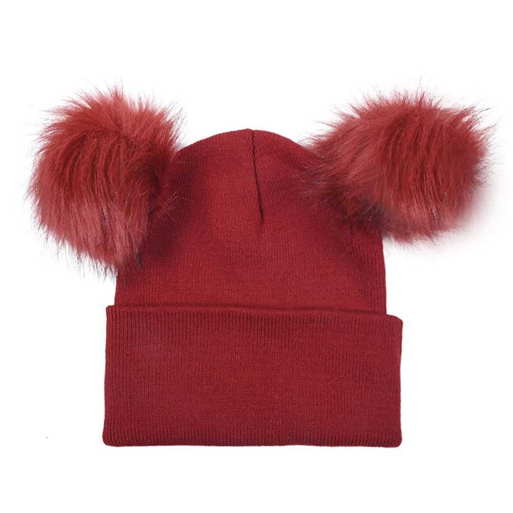 Winter Knit Beanie Hat Double Pom Warm C for Girls C Ski Hat Women Pom Hat Cs Female Cotton Skullies XJ250809