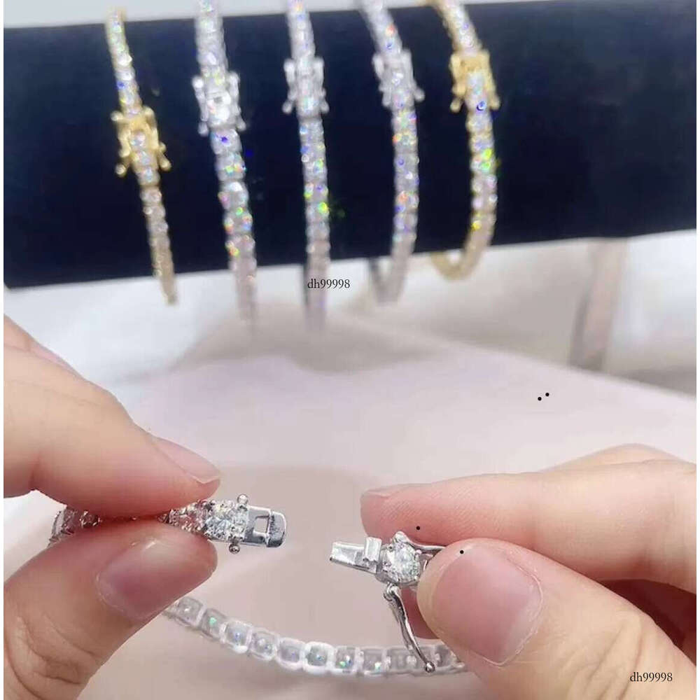 Sterling Sier 14K Gold Plated Iced Out Tennis Moissanite Dia Bracelet