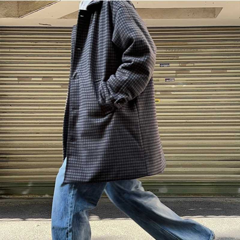Loose and Casual Thick Woolen Long Coat for Men 2024 Autumn and Winter New Windproof Coat Oversized Stand-up Collar Wind Coat XJ250809