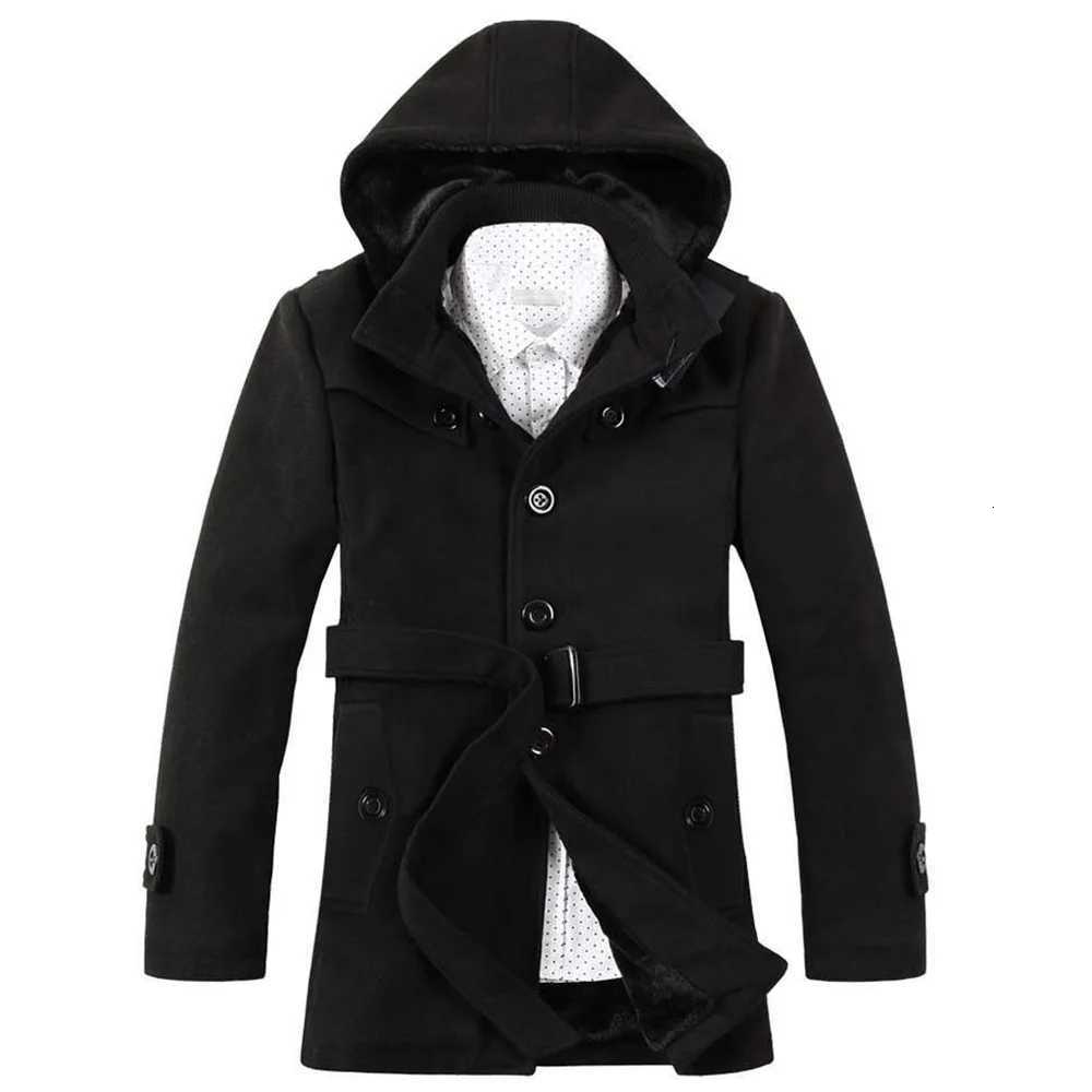 Winter Mens Fleece Hooded Thick Wool Coat 2024 New Long Wool Trench Coat Men Casual Pocket Winter Overcoat with Removable Hood XJ250809