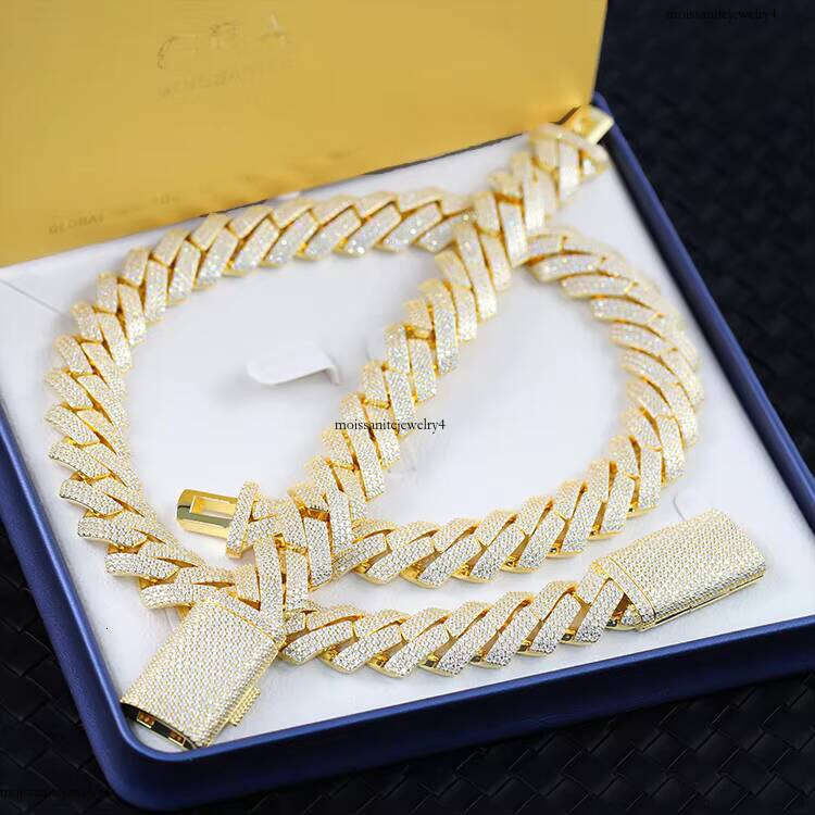 Popular Hiphop Link 15MM 20MM Sier Yellow Gold Plated VVSMoissnaite Cuban Chain Necklace With GRA Certificate