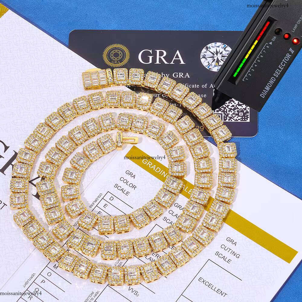 NUOYA Hip Hop Fine Jewelry Tennis Chain Iced Out Mixed Inlay Baguette Cut VVS Moissanite Sier Plated Necklace