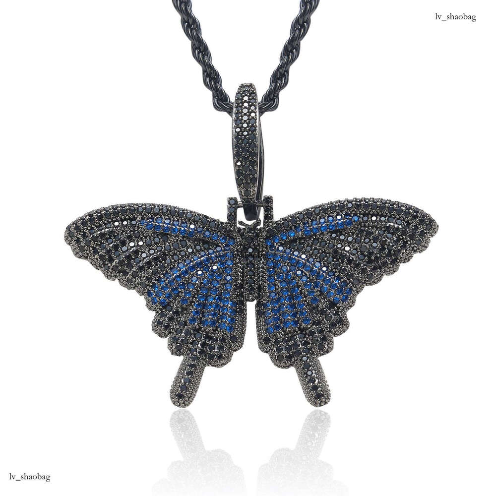 Small Butterfly Pendant Colorful Micro Paved Moissanite chain Personality Trendy Unisex Couple Hip Hop Necklace