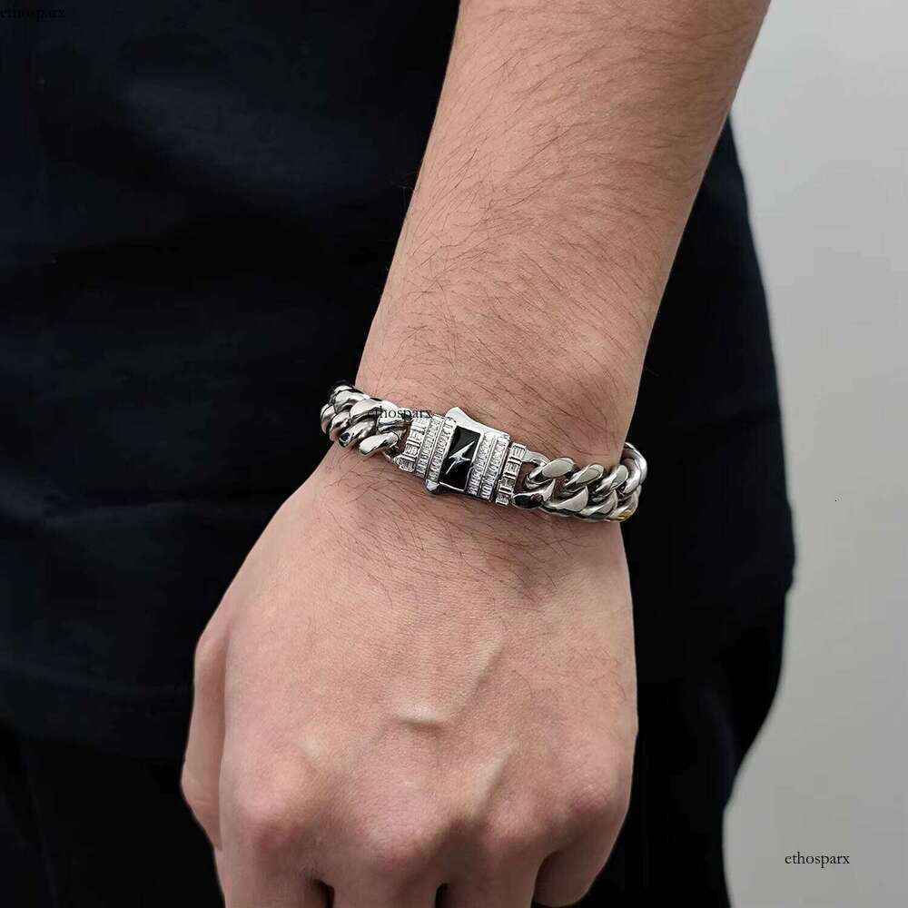 Men's Miami Hip Hop Cuban Bracelet Stainless Steel with Gold Plated Baguette Lighting Clasp Fine Jewelry in Bracelets