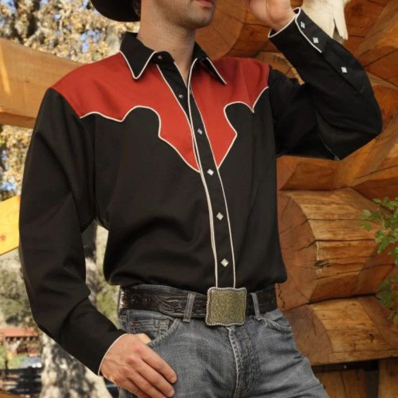 2024 Mens Long Sleeve Western Denim Shirt Outdoor Casual Party HD Pattern Soft and Comfortable Button Lapel Tshir 250805