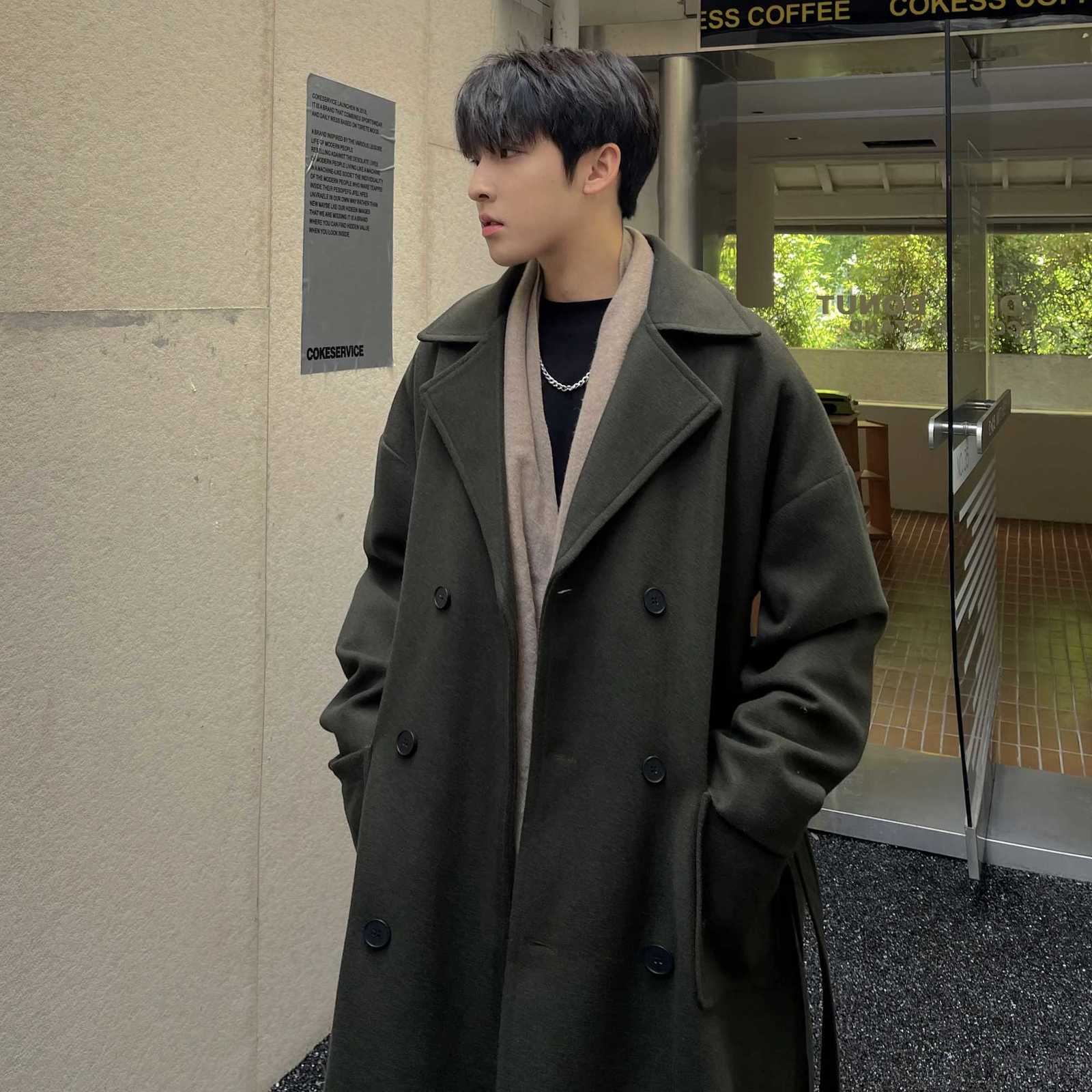 Long Coats for Men Woolen Jackets 2024 Winter Thick Coat Trench Coats Korean Vintage Loose Heavy Jackets Men Leisure Overcoat XJ250809