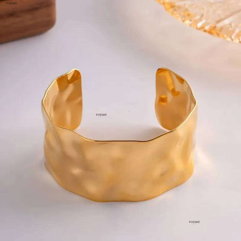 Designer Bracelet INS Gold Plating Stainless Steel Bumpy Irregular Opening Bangle High Quality Exaggerated Cuff Jewelry for Women
