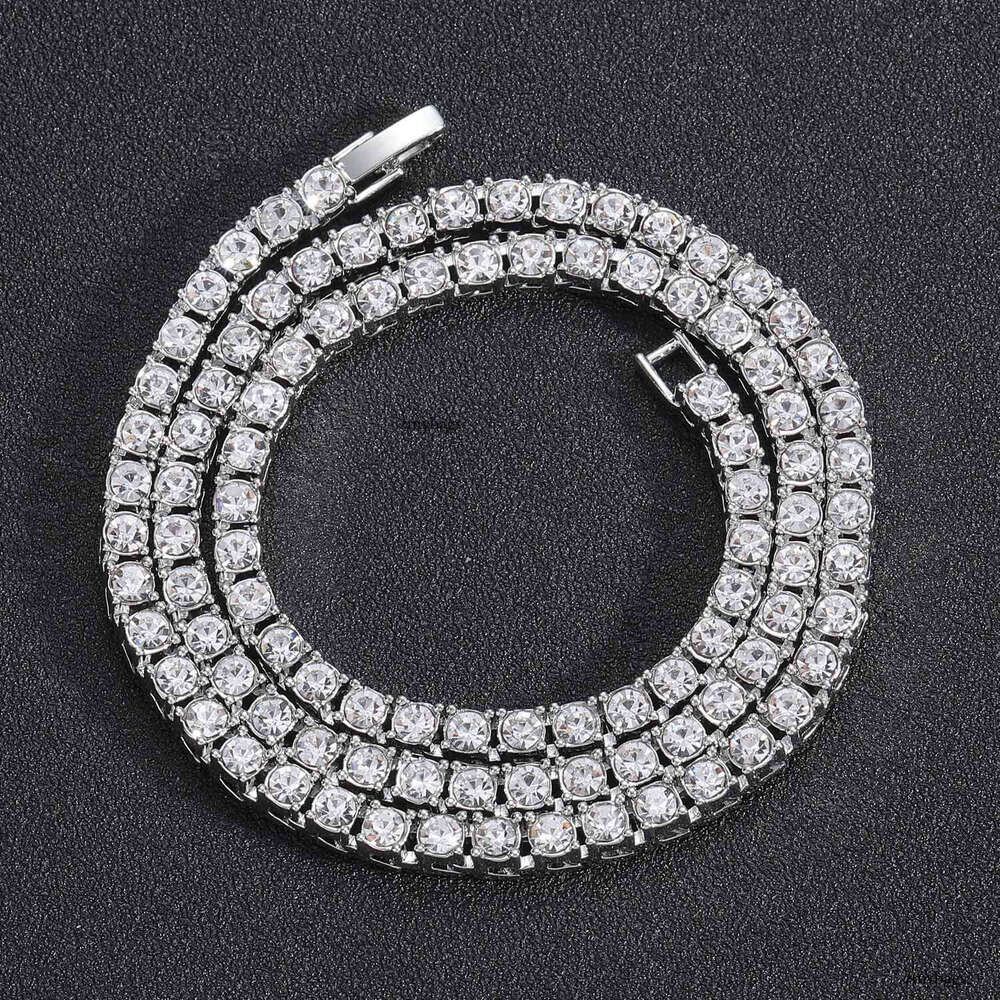 3mm 4mm 5mm 6mm Alloy Rhinestone Row Tennis Chain Personality Hip Hop Necklace