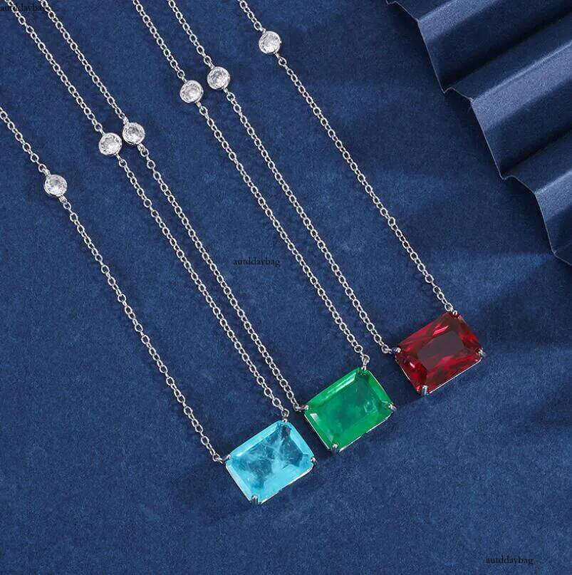 Choucong Ins Top Sell Laddies Jewellery Square Pendant Solitaire Sterling Sier Princess Cut Emerald Party Fashion Women Beach Clavicle Necklace Gift