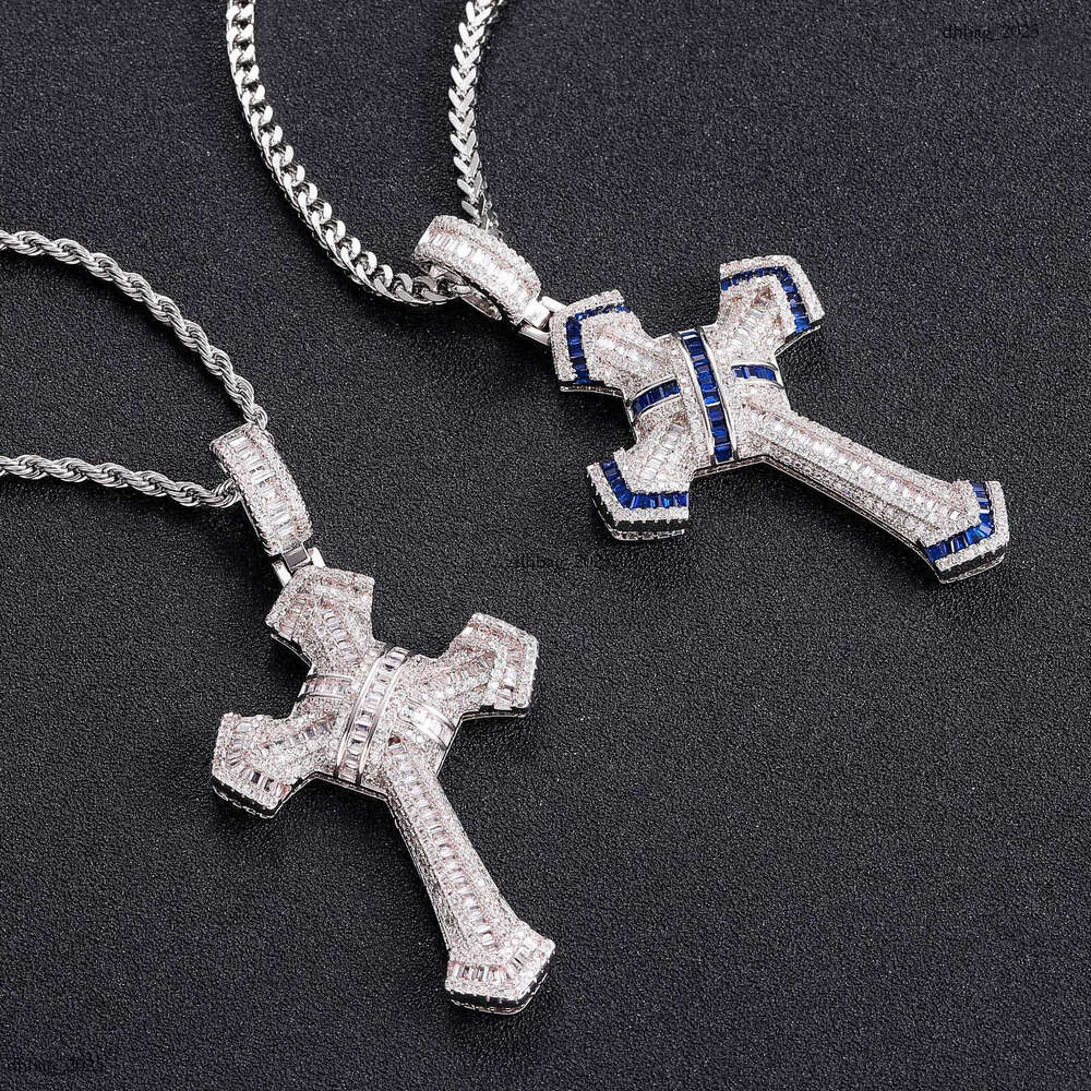 Colorful Moissanite chain Wrapped Cross Personality Trendy Men's Hip-Hop Pendant