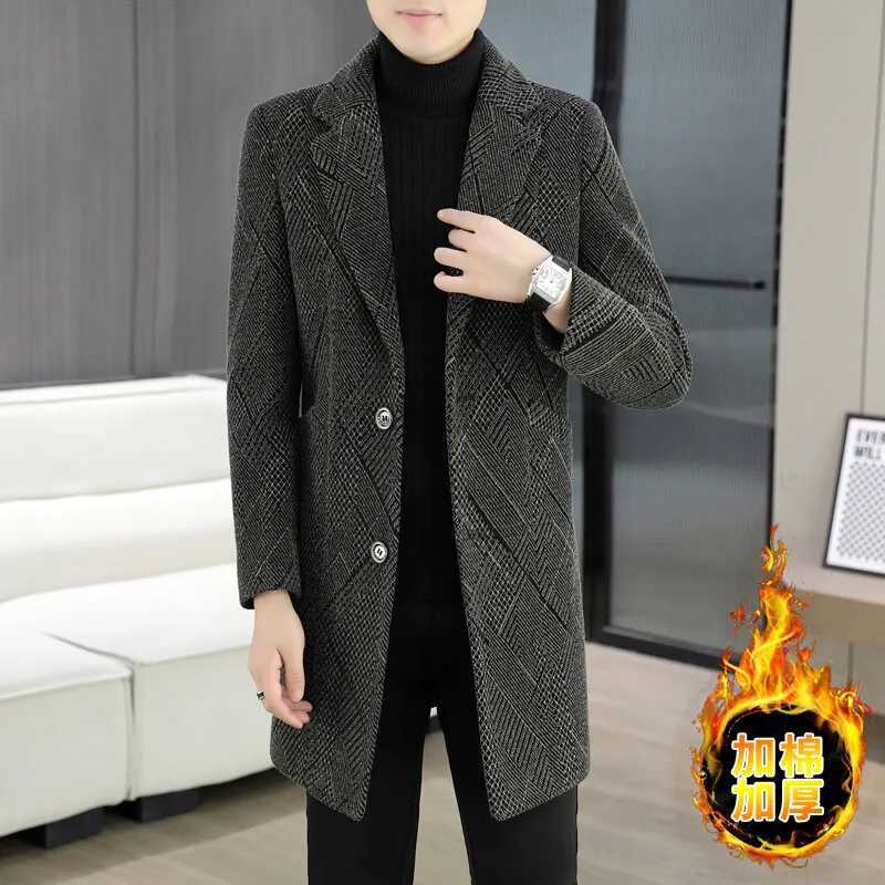 High-end Business Winter Mens Woolen Coat Suit Collar Mid-length Trench Coat Woolen Jacket Casual XJ250809