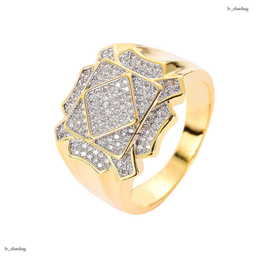 Hip Hop Men's AAA High-End Zircon Geometric Bling CZ Ring