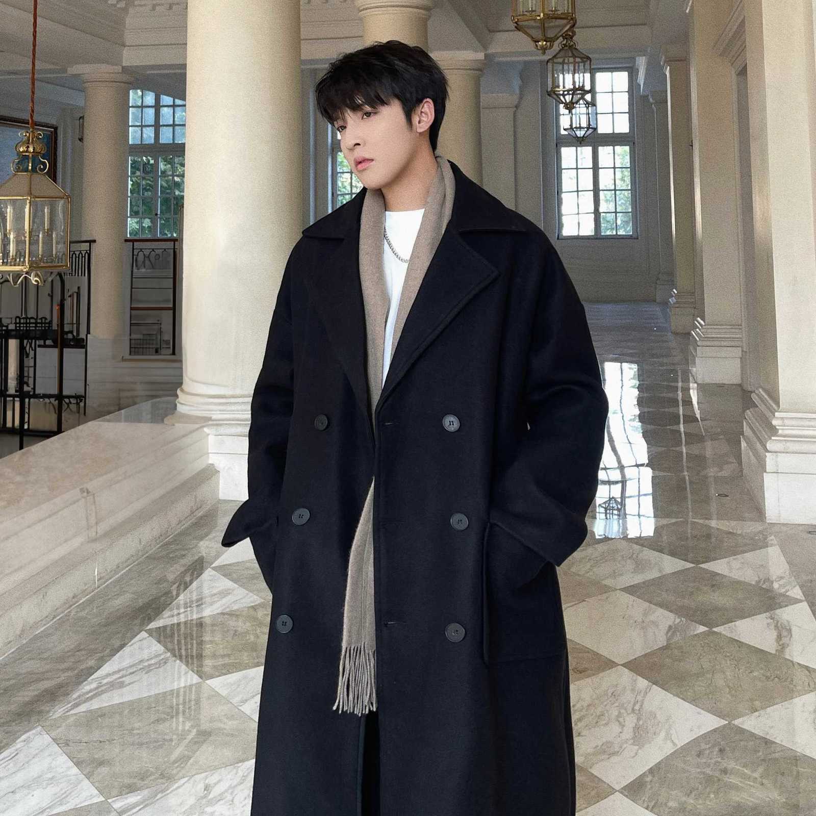 Long Coats for Men Woolen Jackets 2024 Winter Thick Coat Trench Coats Korean Vintage Loose Heavy Jackets Men Leisure Overcoat XJ250809