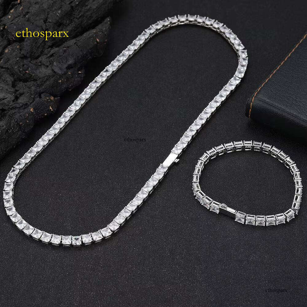 Fine Jewelry Hip Hop Style Women's 5mm Gold Plated Brass Shiny Square Zircon Tennis Chain Necklace Gifts