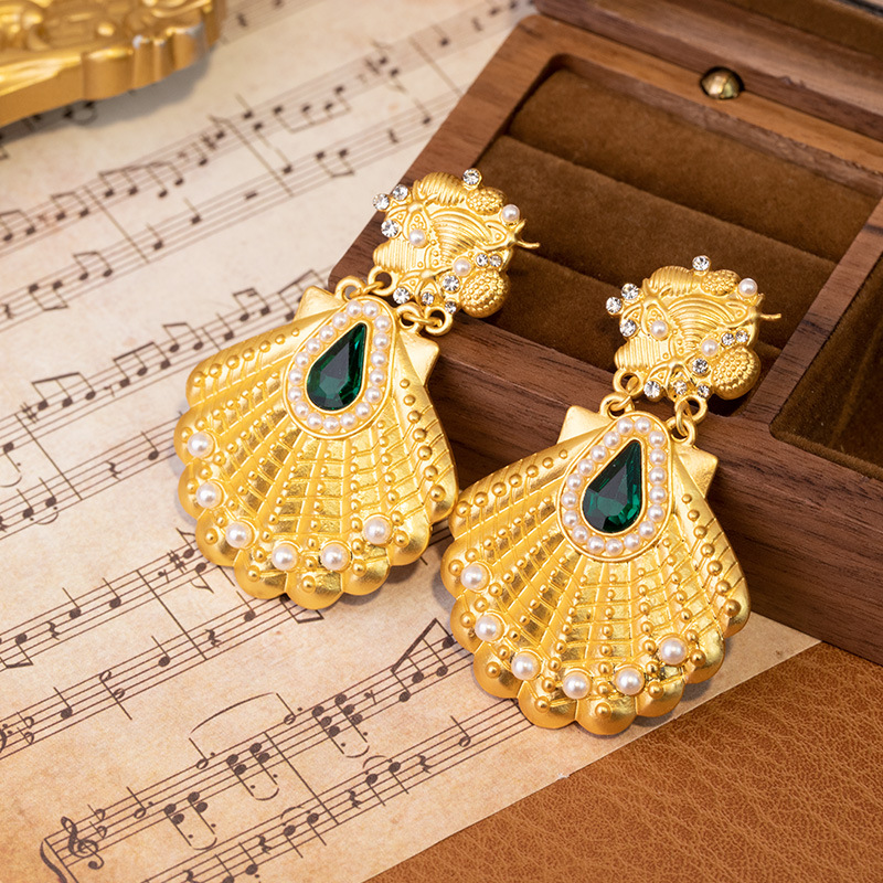 S925 Sterling Silver Rhinestone Pearl Shell Earrings Vintage Royal Mid Century Fashion Jewelry for Women