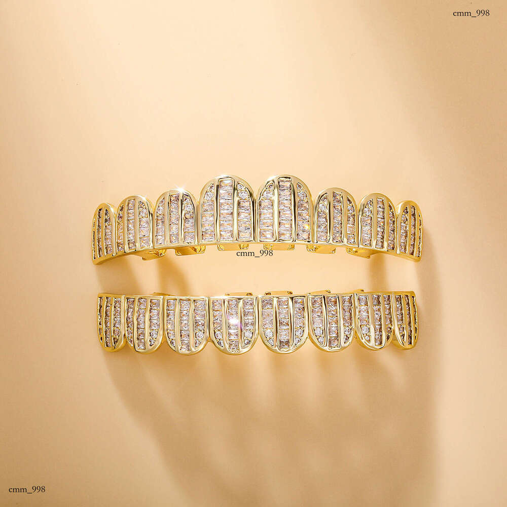 Gold-Plated Square Zircon Full Dia Micro-Inlaid Large Gold Teeth Unisex Hip-Hop Accessories