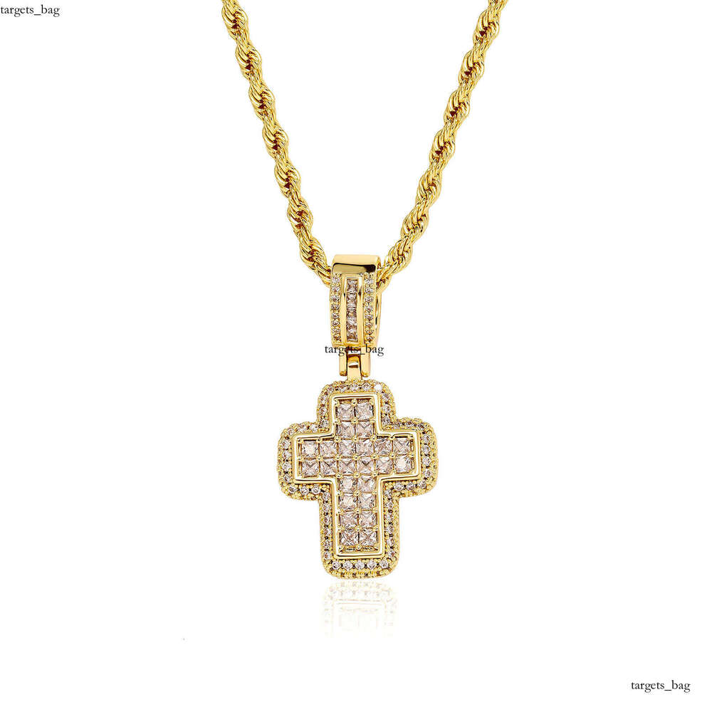 Hip Hop Fashion T Square Moissanite chain Pink Cross Necklace Personality Street Trend Jewelry