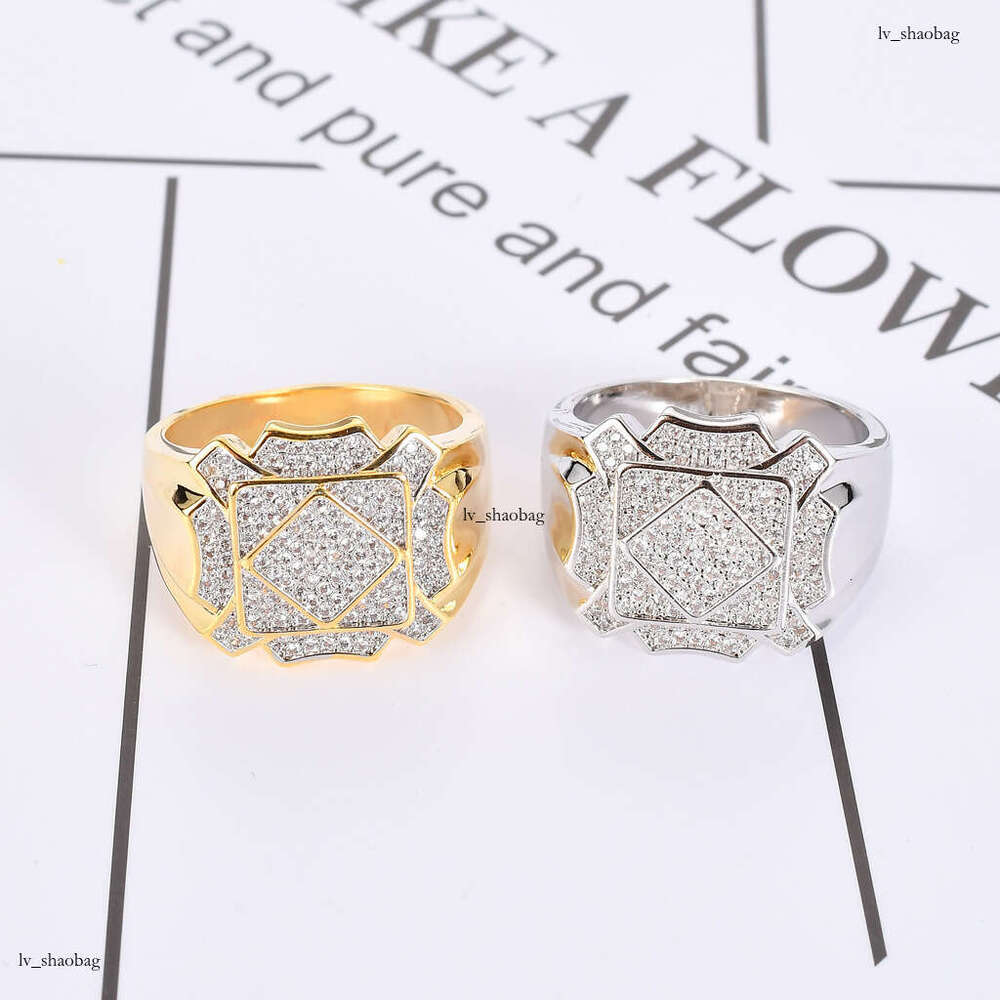 Hip Hop Men's AAA High-End Zircon Geometric Bling CZ Ring