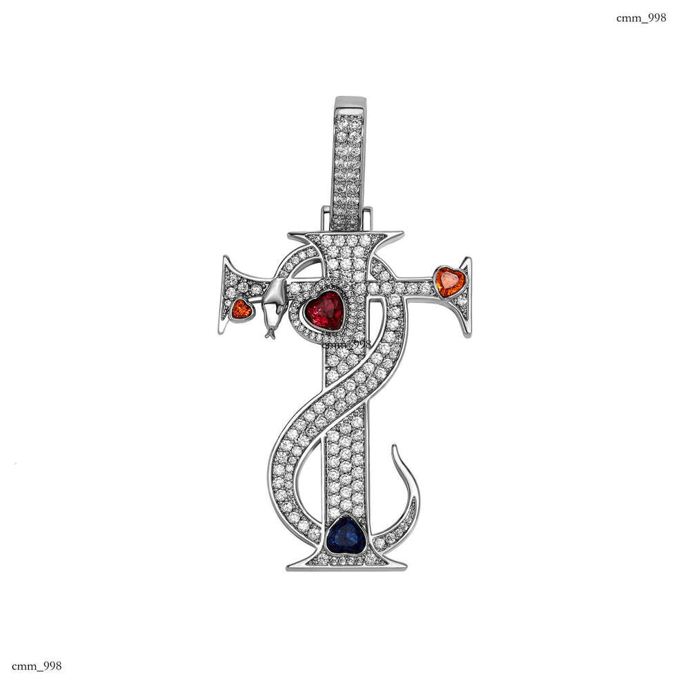 Hot Selling New Snake Cross Men's Necklace Heart Color Moissanite chain Pendant Hip Hop Jewelry