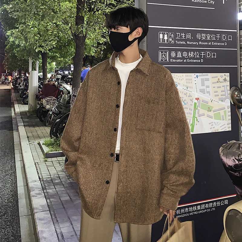 5XL Plus Size Mens Wool Lined Jacket Coat with Front Pockets Single Breasted Long Sleeve Spring Autumn Striped Clothing for MenXJ250809