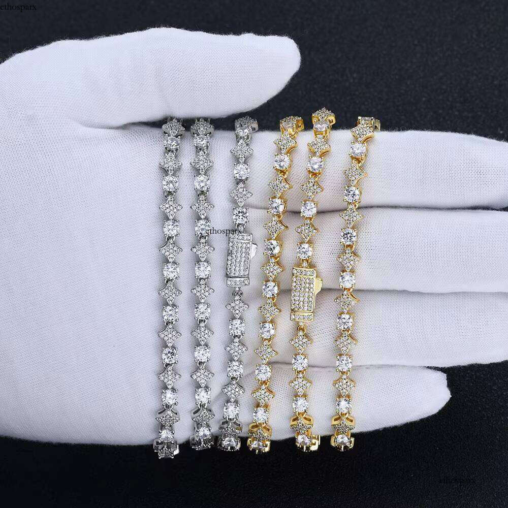 NUOYA 6mm Sparkling Dia Hip Hop Jewelry Iced Out Spring Clasp Round Zircon Star Tennis Chain Necklace for Gift