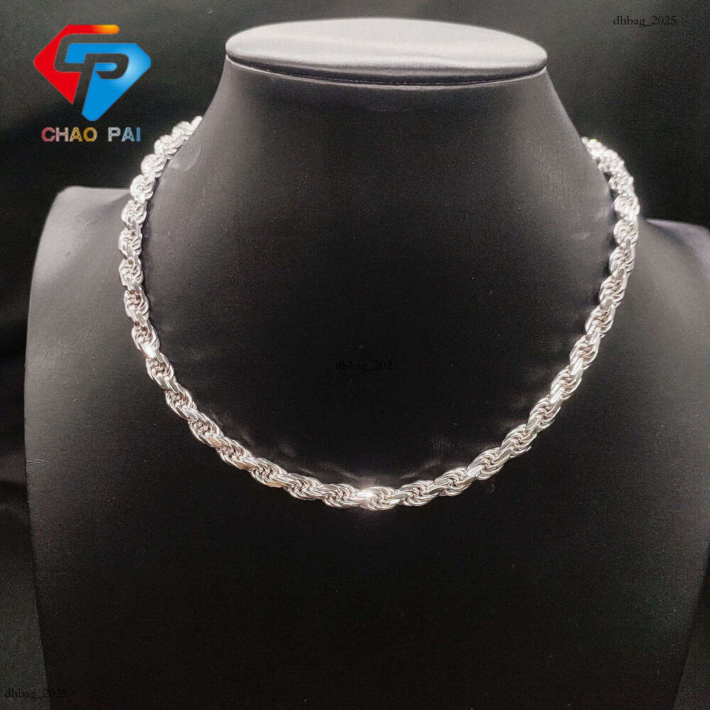 Hip Hop New S Rope 6mm Sier Inlaid Moissanite Clasp Cuban Chain Necklace