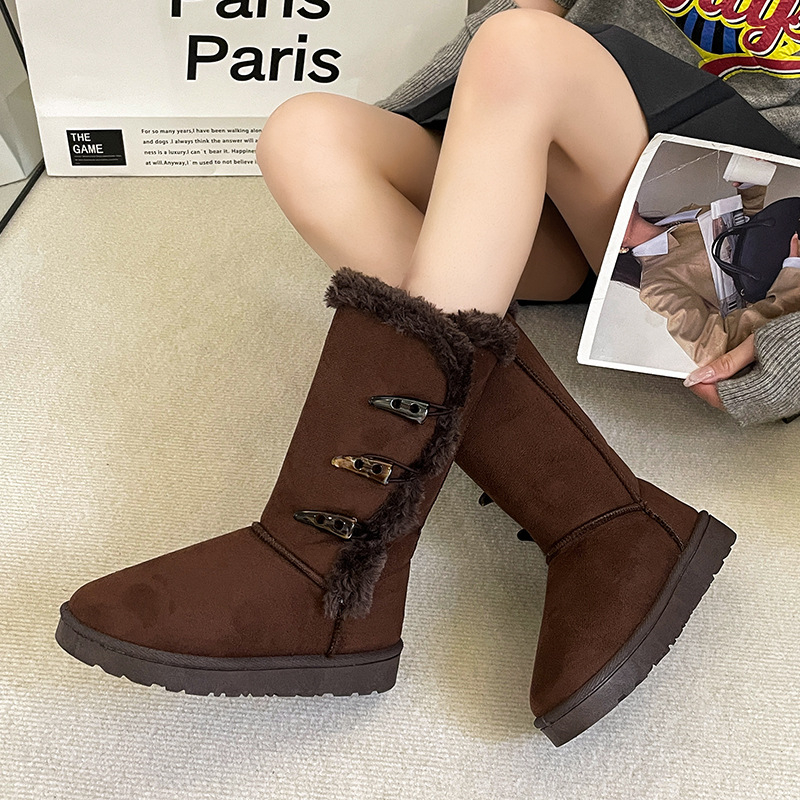 Designer free shipping new Outdoor trainer winter soled plush thick snow for women's keep warm Versatile long boots black coffee yellow