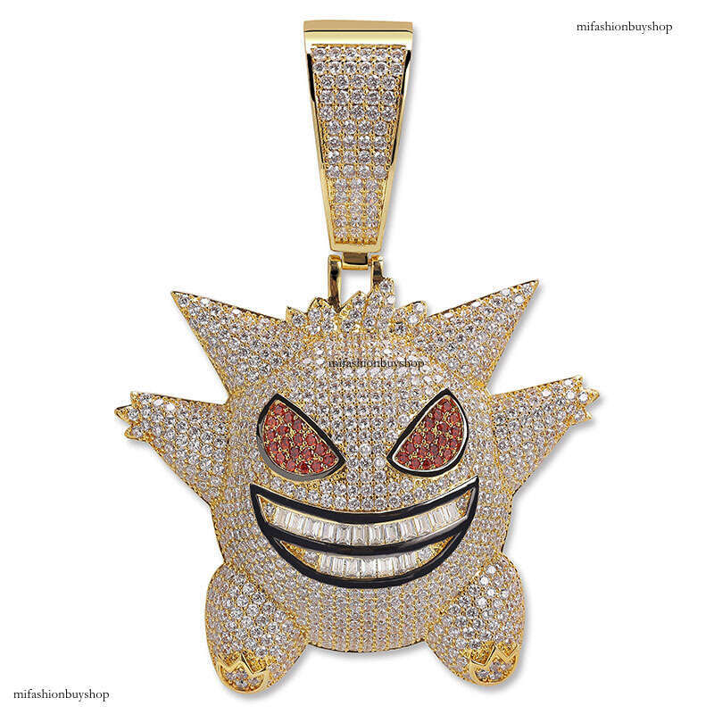 Full Moissanite chain Hip-Hop Funny Oversized Gengar Cartoon Pendant HIPHOP Necklace Cool