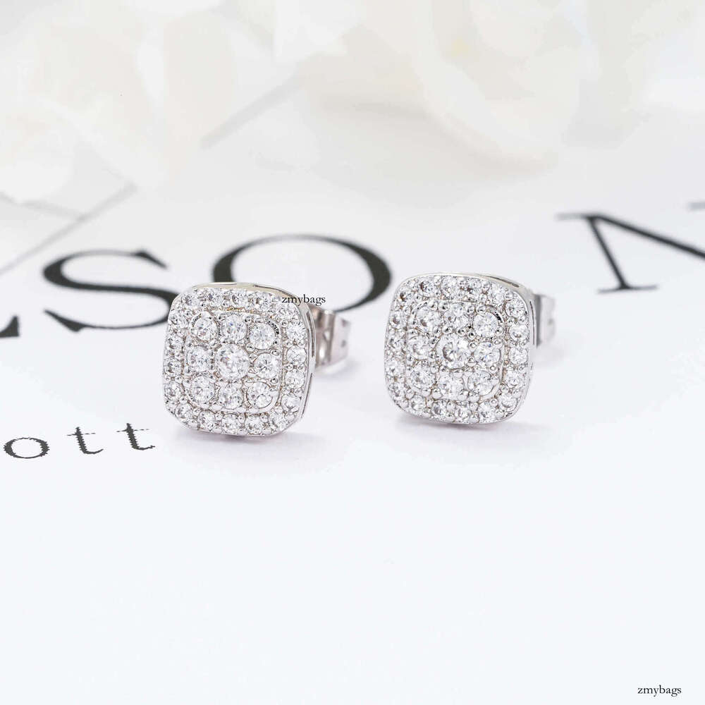 INS Style Sier Moissanite Stud Unisex Classic Square 8.2mm Trendy Earrings Accessories
