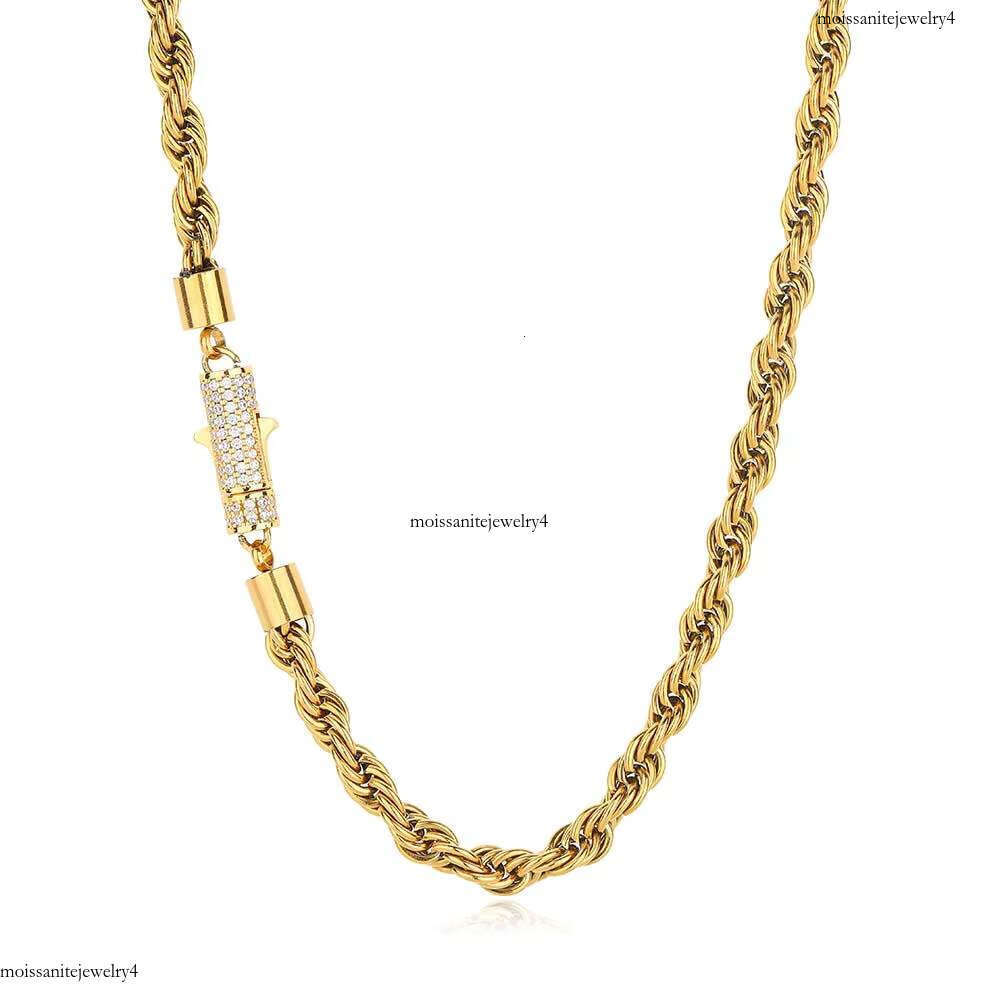 Nuoya New Style 6mm Iced Out Clasp Chain Stainless Steel Gold Plated Twist Rope Chaain Bracelet Jewelry for Women