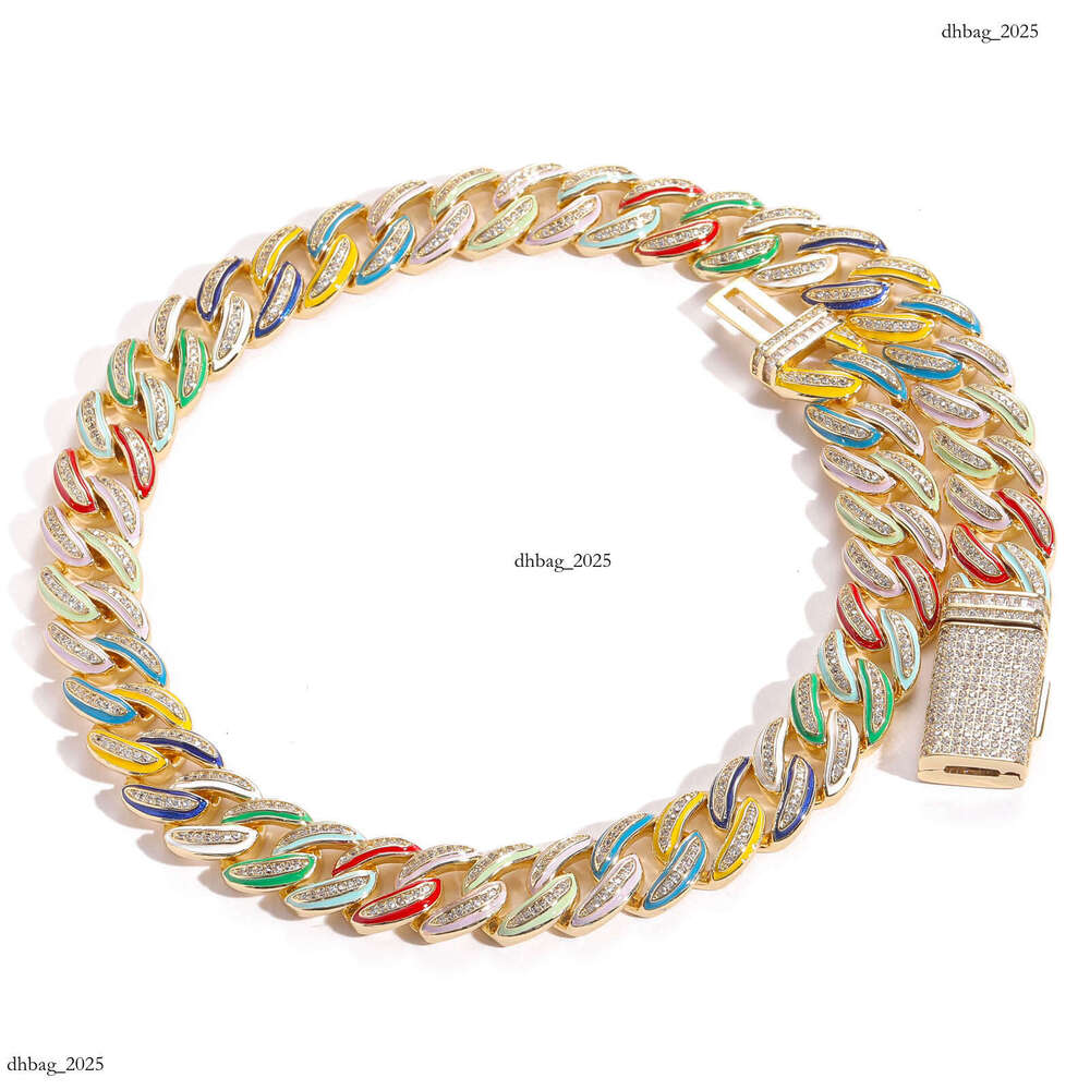 Hip-Hop Meisa New 15mm Colorful Enamel Cuban Chain High-End Sterling Silver Inlaid Moissanite chain Trendy Niche Jewelry