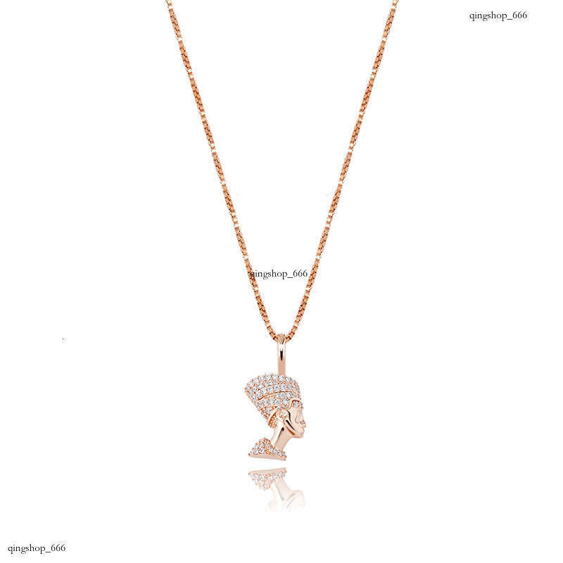 INS Nefertiti Queen Head Portrait Hip-Hop Pendant Full Moissanite chain Sier Women's Necklace
