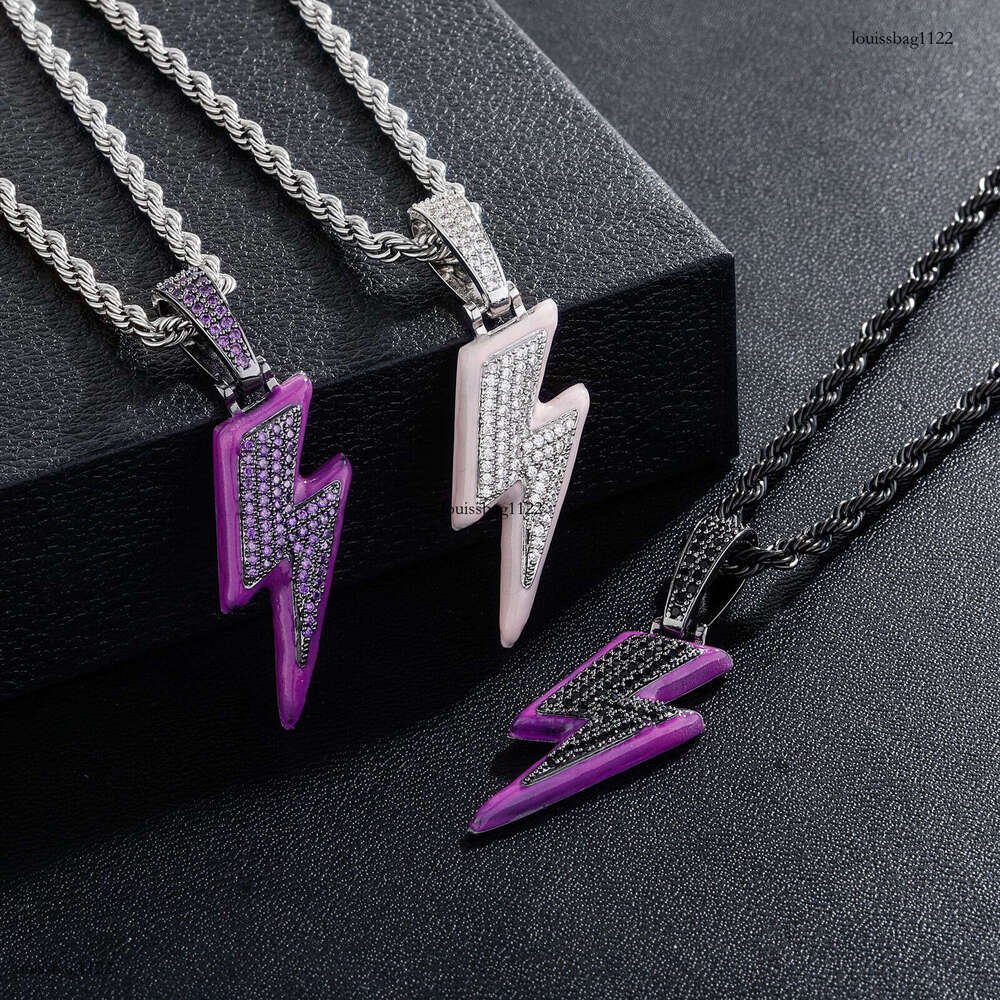 Live Colorful Full Dia Luminous Lighing Hip-Hop Pendant Men's Trendy Necklace Sterling Silver Inlaid Moissanite chain