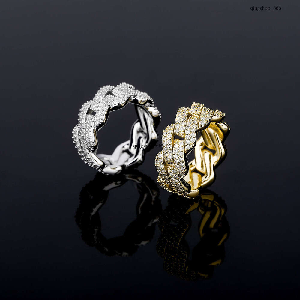 New Hip-Hop Style Diamond-Shaped Cuban Full Diamond Unisex Personality Versatile Index Finger Ring Jewelry