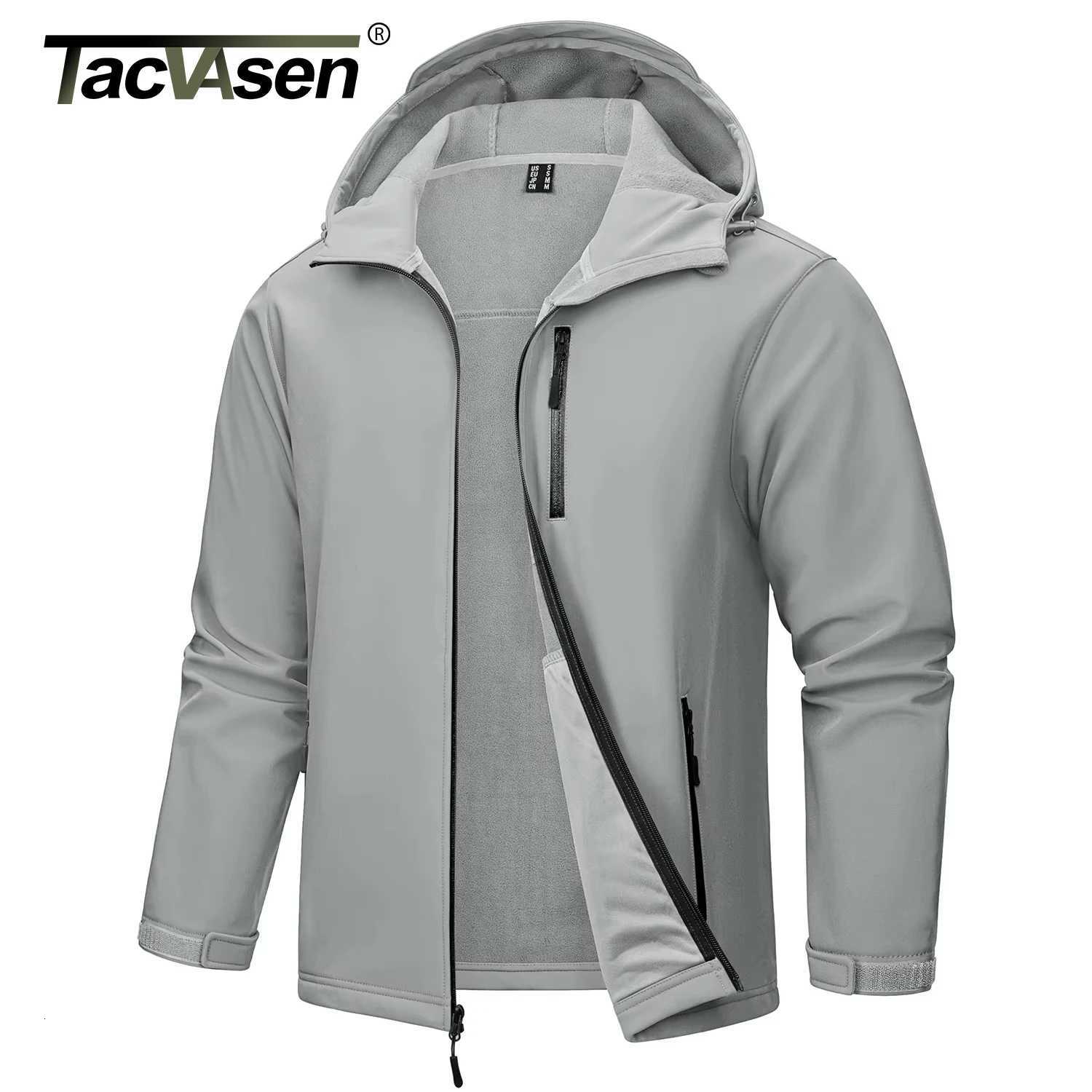 Tacvasen Hooded Softshell Jacket Mens Waterproof Rain Jacket Fleece Lined Work Jacket Outdoor Trekking Hiking Windbreaker Male W250809