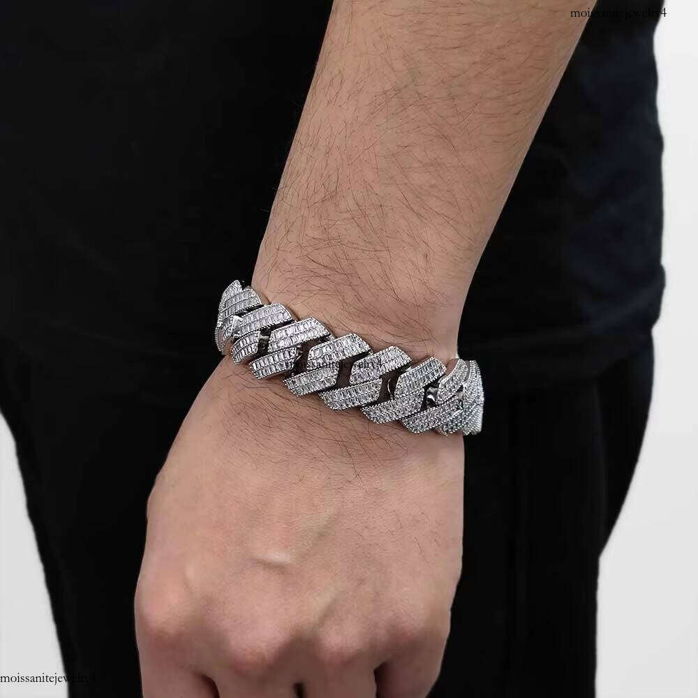20mm Hip Hop Jewelry Sier Link Chain Bracelet Iced Out Moissanite Passes Dia Test Custom Charm Cuban Bracelets