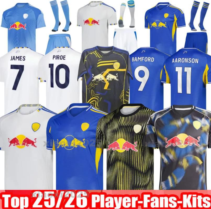 Football Shirt LEEDS UNITEDSS25 26 BAMFORD Retro Llorente Soccer Jerseys Home Away 2025 2026 Adams Aaronson HARRISON Sinisterra JAMES Maillots De Football Kids Kit