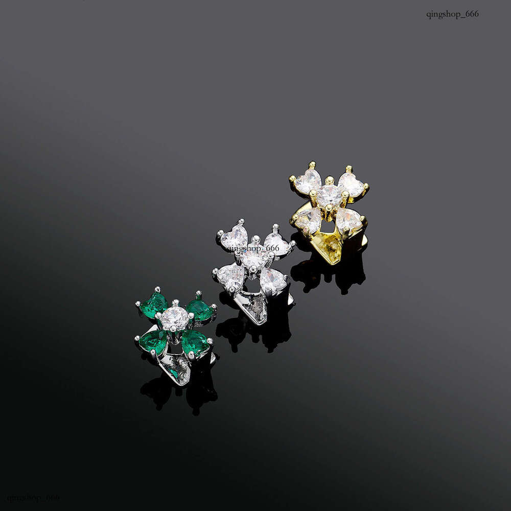 Christmas New Single Gold Cross Flower U-Shaped Hollow Tooth Set Colorful Zircon Rap Versatile Personality Jewelry
