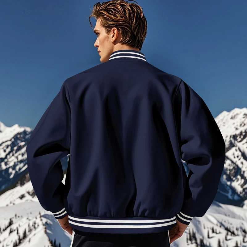 Mens Baseball Jacket with Stand-Up Collar Button Flight Jacket Monochromatic Loose Casual American Sports Autumn and Winter W250809