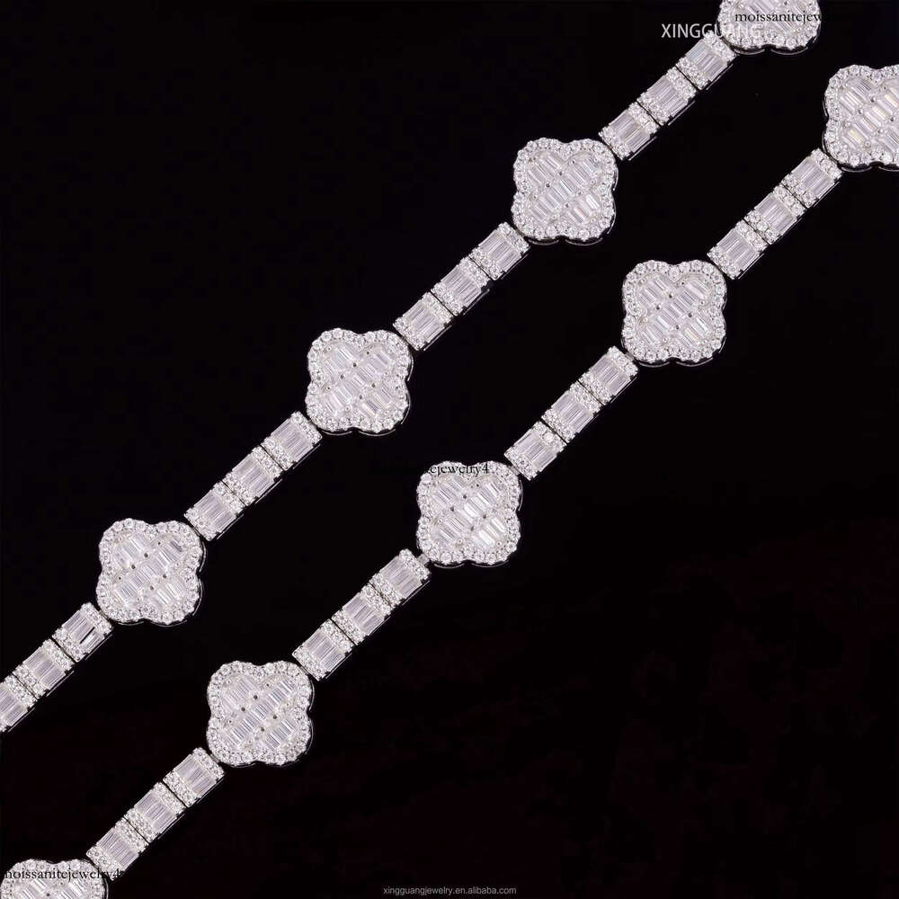 Fashion Baguette Cut Moissanite Clover 12mm Wide Hip Hop For Man Women S VVS Dia CloverTennis Bracelet