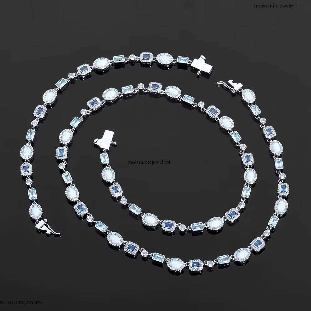 NUOYA Iced Out 6mm VVS Moissanite Chain Sier Geometric Design Multicolor CZ Stones Hip Hop Bracelet Gift
