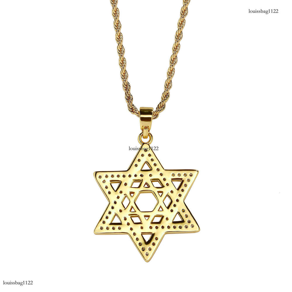 Fashion Hip-Hop Moissanite chain Inlaid Star of David Pendant Men's Hexagram Necklace