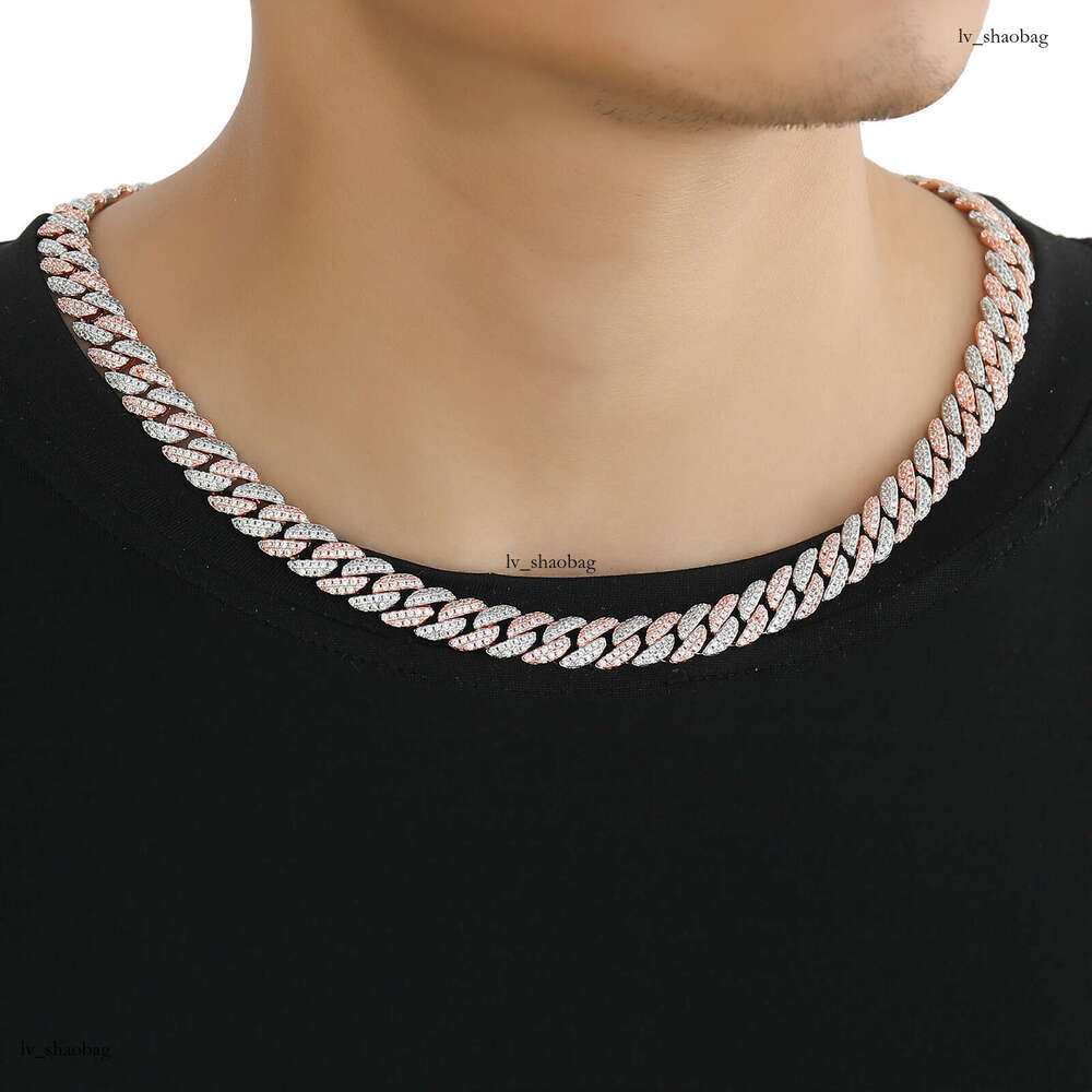 9mm Pink Cuban Simple Personality Unisex Necklace Micro Paved Moissanite chain Trendy Niche Clavicle Chain