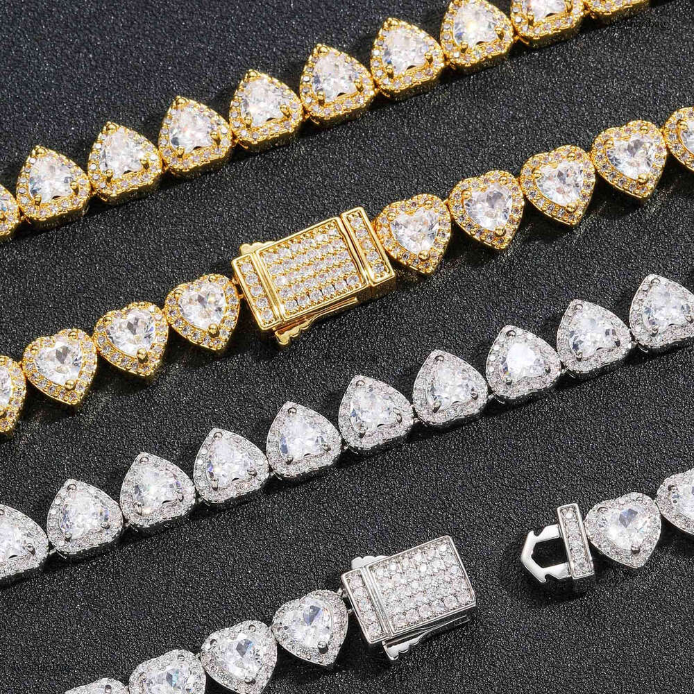 Moissanite chain 10mm Heart Rock Candy Chain Spring Clasp Versatile Fashion Unisex Hip Hop Necklace