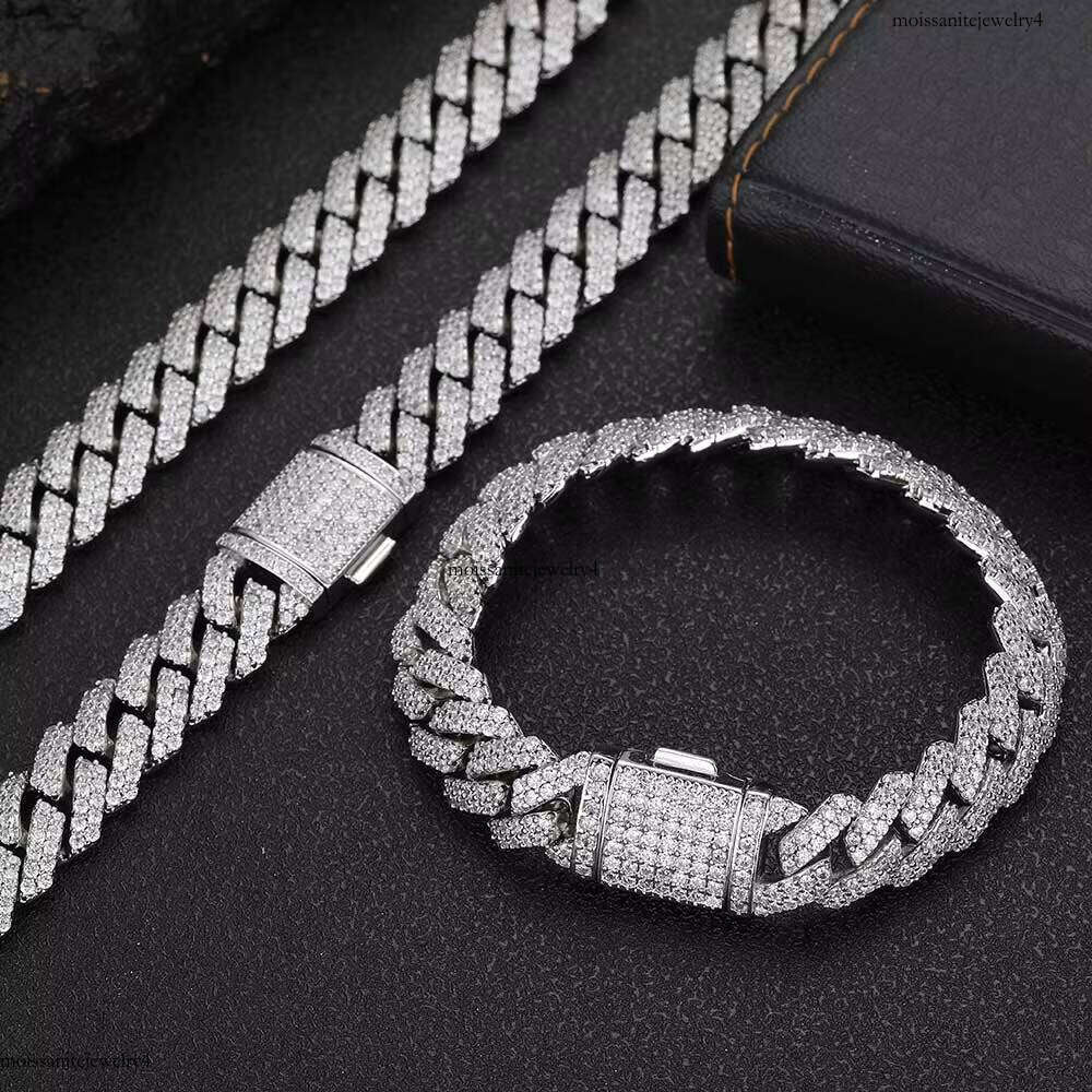 NUOYA Hiphop Hight Quality VVS Moissanite Prong Link Necklace 12mm Sier Cuban Chain Men Jewelry