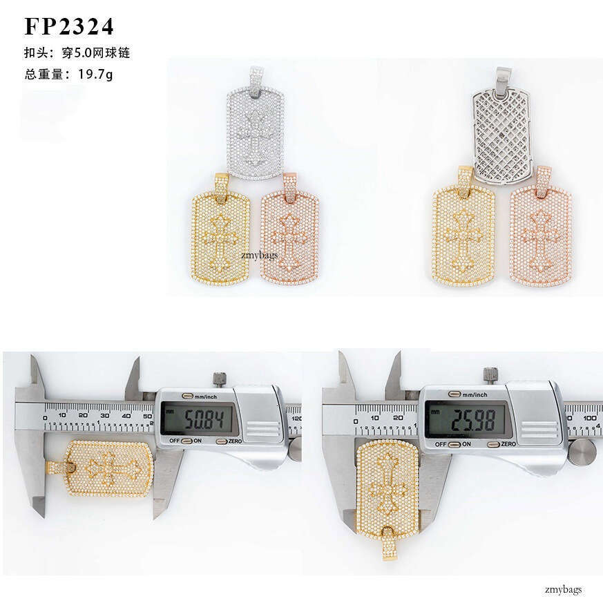 New Iced Out VVS Rectangular Tag Unisex Hip Hop Moissanite Pendant Necklace